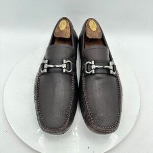 Salvatore Ferragamo Dark Brown Loafers with Silver Accents